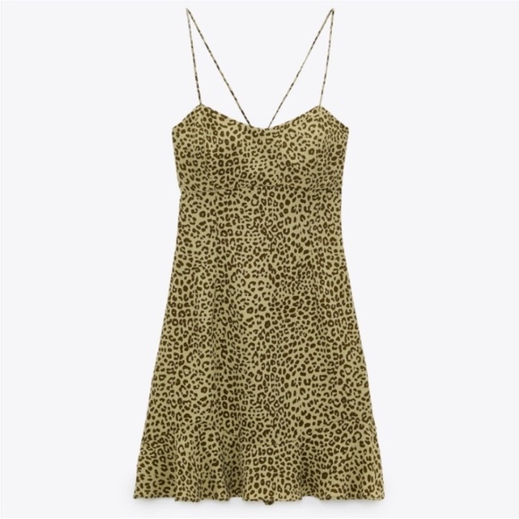 Zara Leopard Print Slip Dress – Pistachio Green – Spaghetti Strap – Size m - Picture 3 of 5